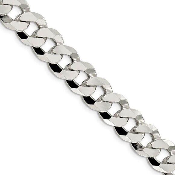Men's 12.3mm Sterling Silver Solid Beveled Curb Chain Necklace 26 In.